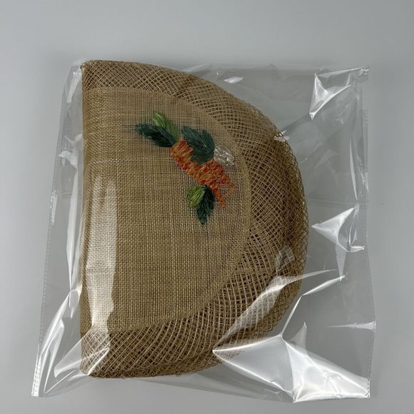 Wicker Straw Placemats Embroidered Carrots Vtg Boho Raffia 19”x13” Oval Set/6 - Picture 13 of 14